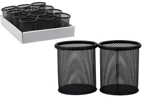 2 x Pen Holder Cup Black Mesh Wire Pencil Pen Scissors Desk Office School Supply - Picture 1 of 4