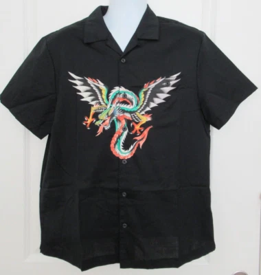 Camisa Ed Hardy "Dragon" Manga Corta Abotonada Negra Talla Grande Nueva con Etiquetas Foto 1 de 4