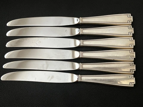 6 Fine Gorham Etruscan pattern Sterling Silver Dinner Knives 9.5” Cover