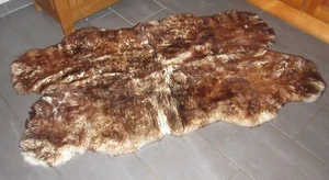 ECHTER NATUR ÖKO SCHAFFELLTEPPICH SCHAFFELL TEPPICH LAMMFELL WEIß-BRAUN GEFLAMMT - Bild 1 von 2