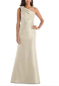 Alfred Sung Bow One-Shoulder Satin Trumpet Gown in Champagne Women's 10R - Picture 1 of 2