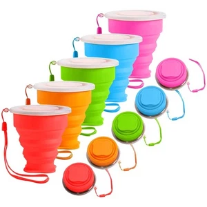 5Pcs Silicone Collapsible Cup for Travel, Reusable Folding Camping Cup Mug wi... - Picture 1 of 7