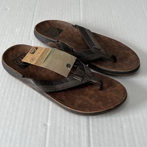 Reef J Bay II Mens Size 8 Brown Leather Flip Flop Summer Casual Outdoor Sandals - Picture 1 of 8