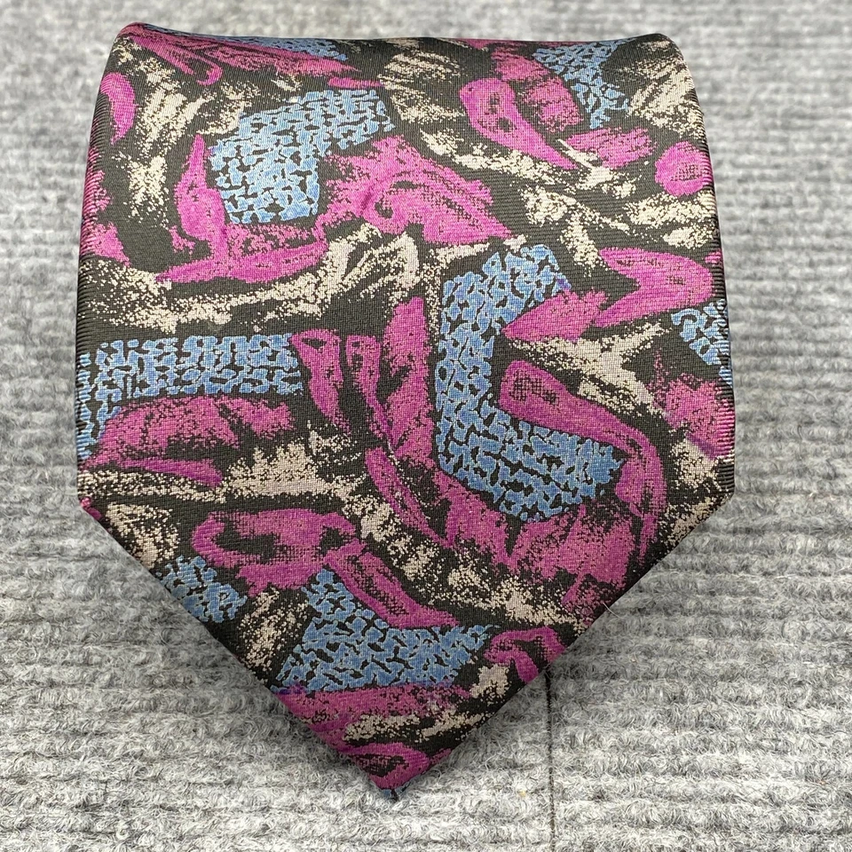 Enzo Brunatti 真丝领带粉色蓝色抽象印花领带美国制造 3.75 x 59 — 第 1/4 张图片