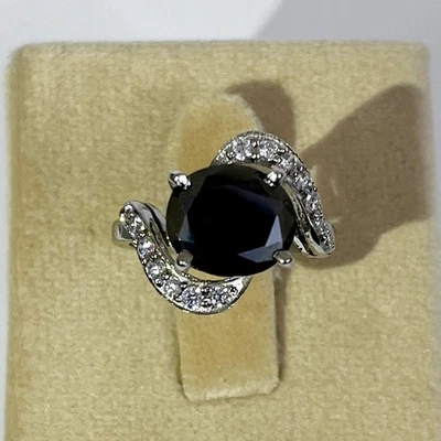 Сертифицированное кольцо с черным бриллиантом 4 карата из стерлингового серебра 925 пробы с покрытием из белого золота - Изображение 1 из 4