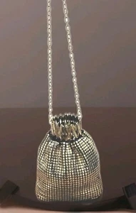 Vtg 50s Gold Tone Metal Mesh Chain Drawstring Evening Bag Pouch Metallic Purse - Picture 1 of 6