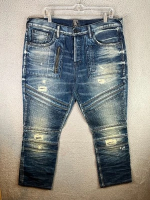 Мужские джинсы PRPS 36x29 Blue Demon Bruised Never Broken состаренные прямые Moto - Изображение 1 из 4