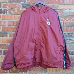 OU Oklahoma University Sooners Vtg Windbreaker Hooded Rain Jacket Zip Men's XL  - Picture 1 of 12