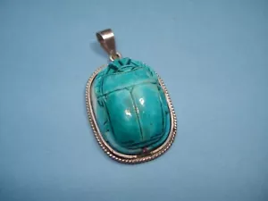 Pendentif Scarabée Bleu Egyptien Monture en Argent - Foto 1 di 10