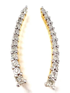 Wunderschöne 14K Weiß/Gelbgold geschwungene Stab Diamant Ohr Krabbel - Bild 1 von 5