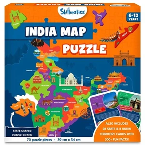 India Map Puzzle - 70 Pieces, Educational Toy For Learning 300+ Facts - Picture 1 of 8