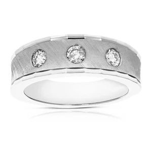 1/2 ct Machine Set Diamond Engagement Ring for Men's 14K White Gold SI2-I1 Round - Picture 1 of 7