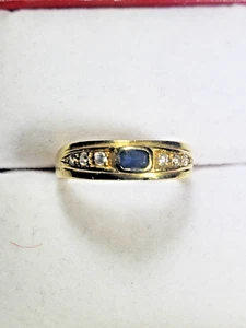 Vintage Ring 18kt Gelbgold 6 Diamanten Saphir - Bild 1 von 6