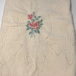 Vintage 1980er geformter Schmetterling Badetuch bestickt rosa Rosen Made USA neu - Bild 1 von 7