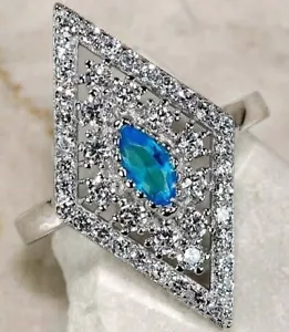 1CT Aquamarine & White Topaz 925 Solid Sterling Silver Ring Sz 7 UB1-1 - Picture 1 of 2