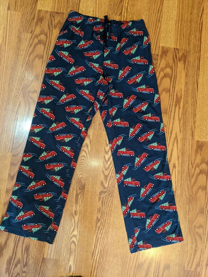 CROFT & BARROW FLEECE PJ PANTS BLUE RED TRUCKS DRAWSTRING FLY POCKETS MEN'S SZ S - Image 1 of 1