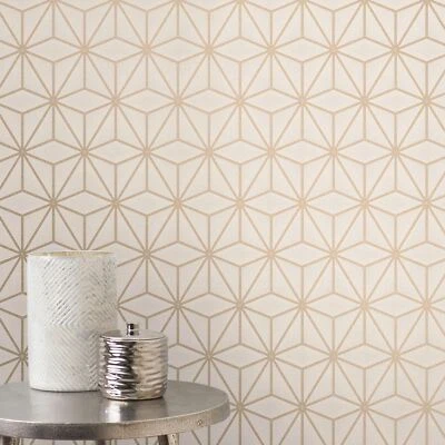 Geometric PULSE STAR GEO WALLPAPER TAUPE ROSE GOLD GLITTER 3D Textured Roll wall - Image 1 of 4