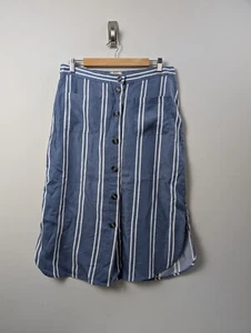 Marine Layer Womens Blue White Striped Patch Pocket Button Front Midi Skirt 6 - Picture 1 of 5