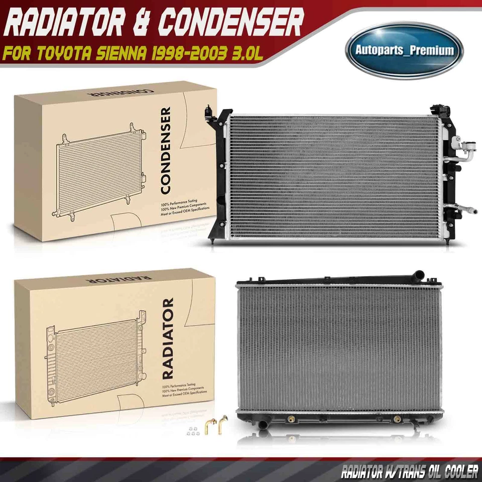 Kit de refrigeración de radiador y condensador de CA para Toyota Sienna 1998-2003 3,0 L automático Foto 1 de 4