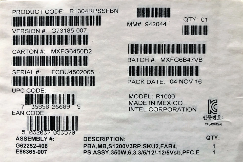 Intel R1304RPSSFBN 1U Rack 350 W LGA1150 Server System NEW OPEN BOX - Image 1 of 1