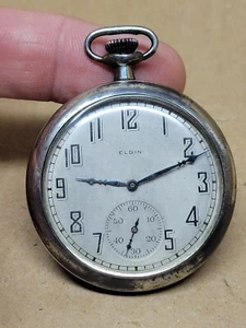 1923 Elgin 7 Jewel 12s Pocket Watch Runs Good Silverode Case Working - Picture 1 of 22
