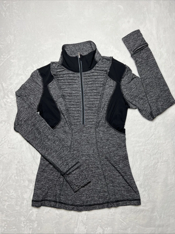 Pullover Lululemon 1/2 Cremallera Manga Larga Gris Con Cremallera Amarilla Mujer Talla 6 Foto 1 de 4