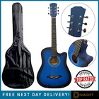 BLUE ACOUSTIC GUITAR CUTAWAY HARDWOOD FINISH STEEL STRINGS 38 INCH ADULT SIZE 