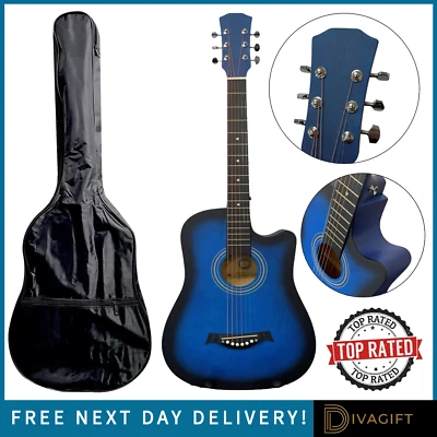 DIVA GIFT CUERDAS DE ACERO GUITARRA ACÚSTICA TALLA ADULTA AZUL CORTE ACABADO MADERA DURA