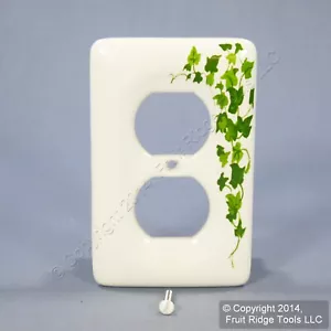 Leviton Porcelain Decorative Green Vine Leaf Receptacle Wallplate Outlet Cover - Picture 1 of 3