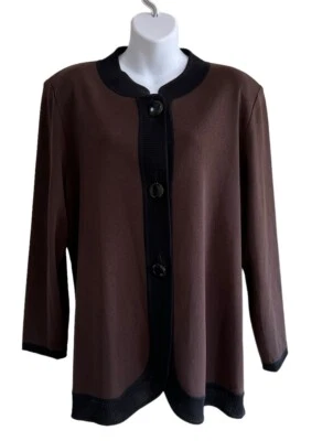 Cárdigan Blazer Misook Negro Marrón 3 Botones Mujer XL Clásico Trabajo Manga Larga Foto 1 de 4