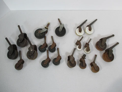 Casters Furniture Wheels Ceramic Wood Rubber Steel Vtg  Mixed 19pcs Parts Cover