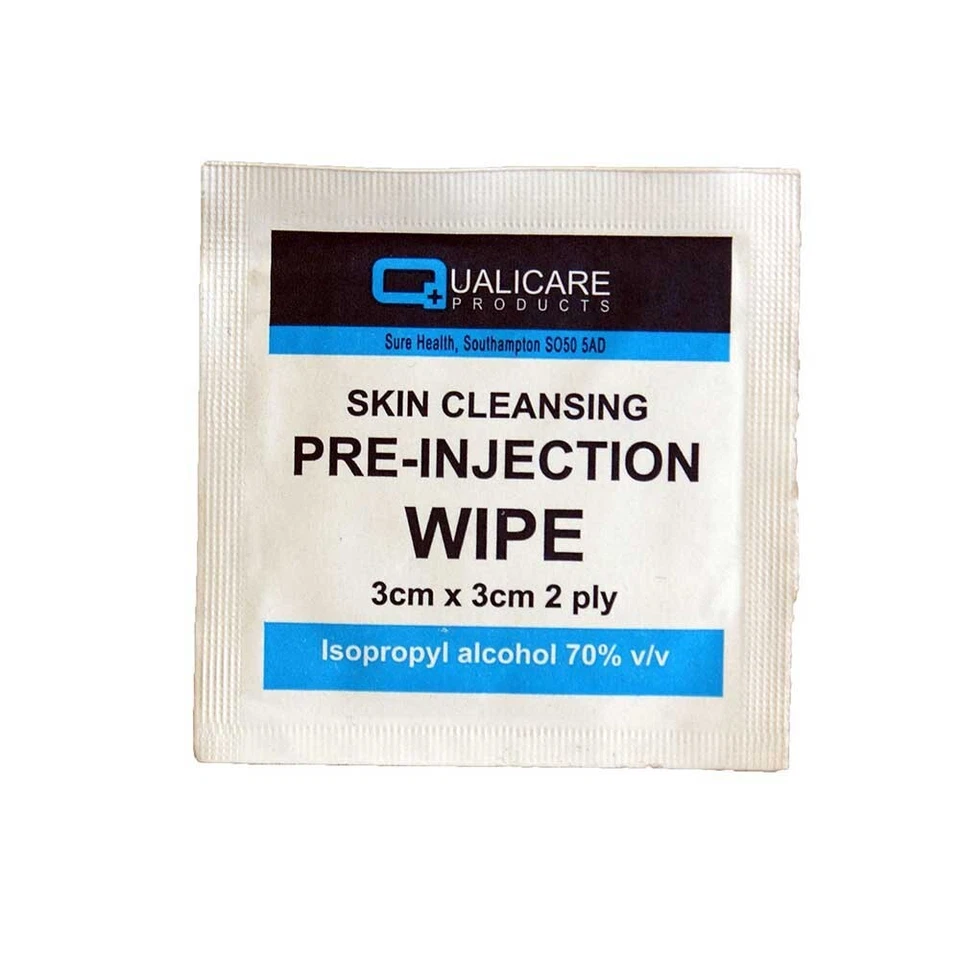 Qualicare Pre-Injection Swabs 70% IPA Alcohol Wipes Piercing Tattoo Nails 100pk - Image 1 of 1