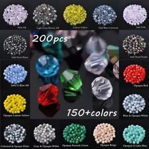 (145 Colors) 200pcs 4mm Bicone Faceted Crystal Glass Loose Spacer Beads Lot - Picture 1 of 74