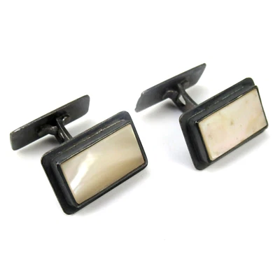VINTAGE Manschettenknöpfe 835er Silber Perlmutt Meistermarke Silver Cufflinks - Bild 1 von 4