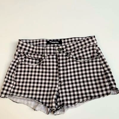 Express White and Black Gingham Cotton Blend High Rise Shorts Women's size 6 - Image 1 of 4