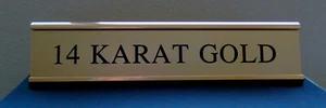 SIGN HOLDER / Gold Tone w. Black Letters/ 14 Karat Gold or Cubic Zirconia - Picture 1 of 12