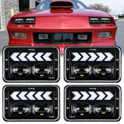 4pcs 4x6'' Square LED Headlights Halo DRL Turn Signal for Chevy EI Camino Camaro - Image 1 of 4