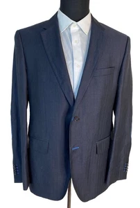 Hugo Boss Blazer Mens 40S Wool Linen Black Sport Coat Blue Trim Elbow Patches - Picture 1 of 21