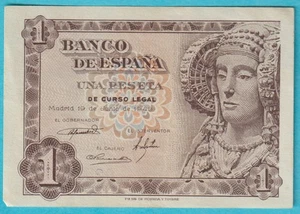 1948 1 PESETA SPAIN BANCO DE ESPANA PICK # 135a Almost UNCIRCULATED NOTE 02722117 - Bild 1 von 2