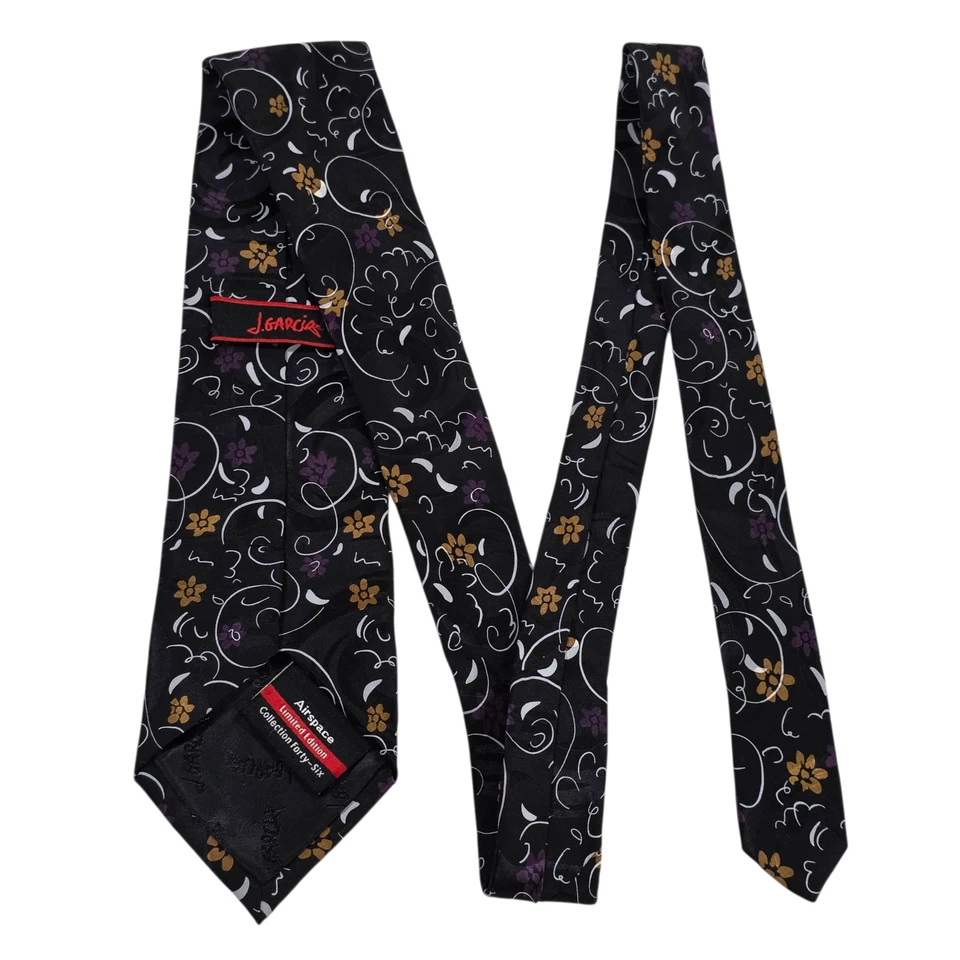 Corbata para Hombres J Garcia Negra Púrpura Floral Seda 'Espacio Aéreo' Edición Limitada Preppy Foto 1 de 4