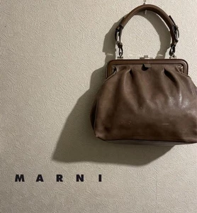 MARNI Small Brown Beige Leather Handbag with Clasp Closure for Women U6351 - Picture 1 of 15