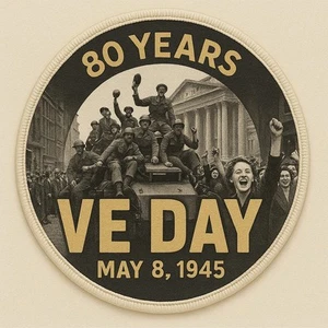 Victory In Europe VE Day 3 Inch Iron Or Sew On Dye Sublimation Patch Badge - Picture 1 of 1