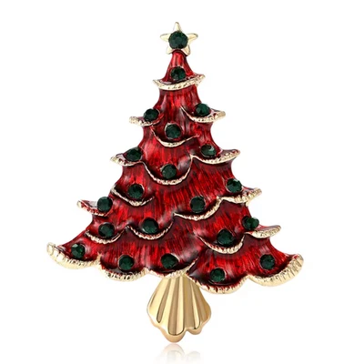 Broche prendedor de árbol de Navidad esmaltado con diamantes de imitación, oro vacaciones invierno joyería regalo Foto 1 de 4
