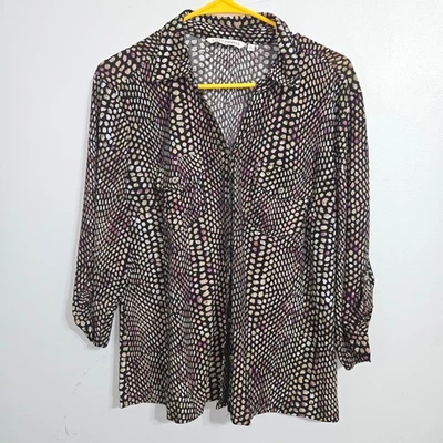B#34 Emily Daniels L Snakeskin Print Button Down Shirt Long Sleeve Career - Image 1 of 4