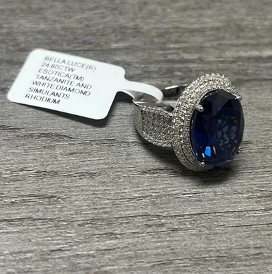 Anillo Bella Luce Tanzanita y Diamante Blanco Simulantes Chapado en Rodio Talla 8 13.6G Nuevo Foto 1 de 4