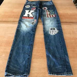 American Eagle Keith Haring Slim Jeans Men 32x30 Blue Patch American Flag NWT - Picture 1 of 12