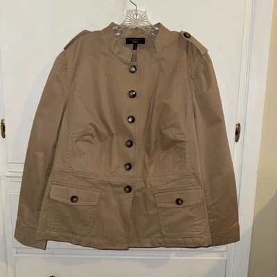TALBOTS KATE Fit Brown Twill Jacket Mandarin Collar Gathered Shoulder 20W - Image 1 of 4