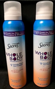 2 Secret Whole Body Deodorant Spray Peach & Vanilla Scent Aluminum Free 3.5oz - Picture 1 of 6