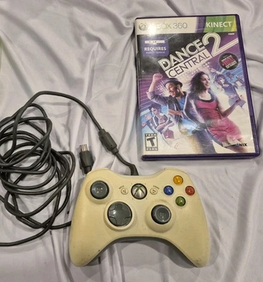 XBOX 360 OFFICIAL WIRED CONTROLLER White Game ControlPad & Dance Central 2 Game - Image 1 of 3