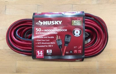 Husky 50 ft. 14/3 Medium Duty Indoor/Outdoor Extension Cord, Red/Black - Image 1 of 4